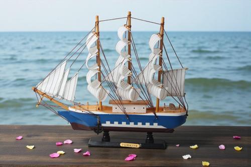 Dekoratif Ahşap El Yapımı Yelkenli Gemi Maketi Masaüstü Biblo Ev Ofis Hediyesi 40 cm. Model C