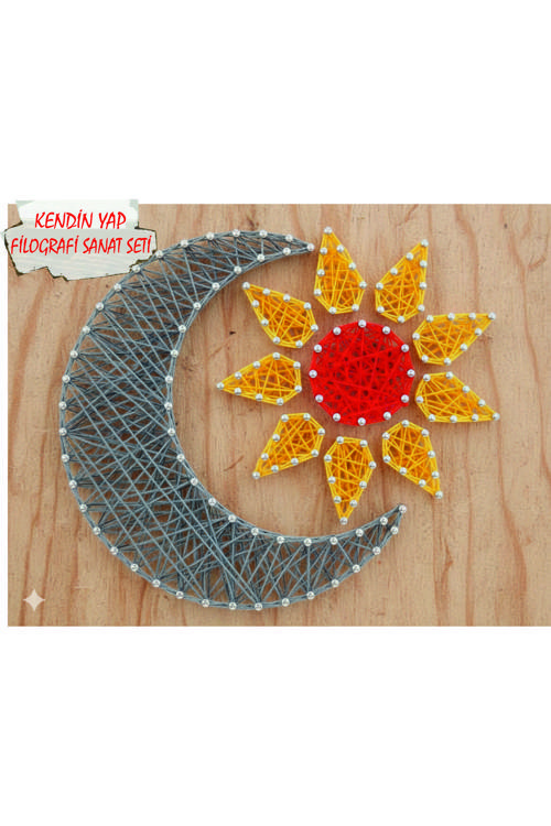 İp Sanatı Dikkat Geliştirici el becerisi Çocuk Montessori Eğitimi Filografi Hazır Set Ay-Güneş