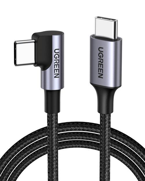 USB-C 60W 3A QC PD 90 Derece Örgülü Hızlı Şarj Kalosu, 2 Metre, Siyah, 50125