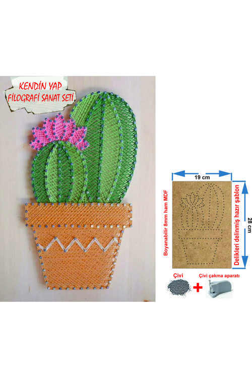 İp Sanatı Dikkat Geliştirici el becerisi Çocuk Montessori Eğitimi Filografi Hazır Set Kaktüs