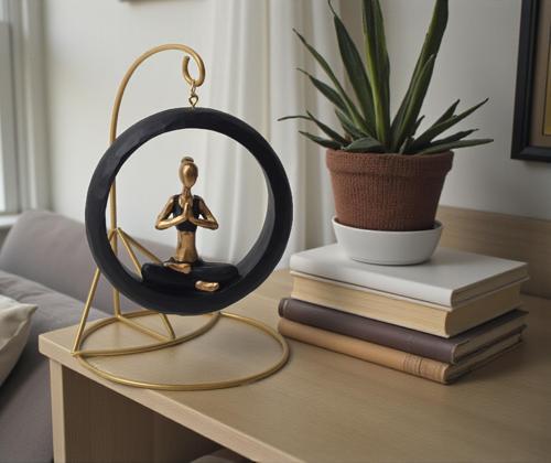 Modern Stil Askılı Sallanan Yoga Yapan Kadın Heykeli 18 cm Dekoratif Meditasyon Biblo Ev Ofis Süsü A