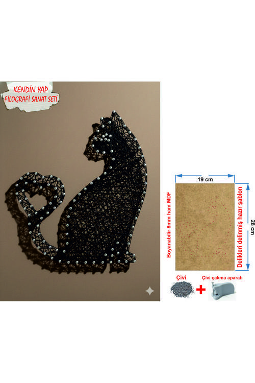 İp Sanatı Dikkat Geliştirici el becerisi Çocuk Montessori Eğitimi Filografi Hazır Set Kedi