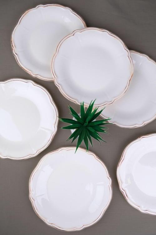 Porselen Antik Stoneware Servis Tabağı 26cm 6 Kişilik 6 Parça