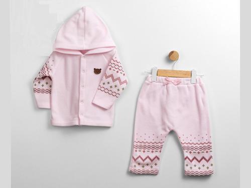 DESENLİ KAPÜŞONLU ÇITÇITLI WELSOFT İKİLİ ALT ÜST TAKIM - Pembe - 6 - 9 Ay - FLE248061-Pembe-6 - 9 Ay Pembe