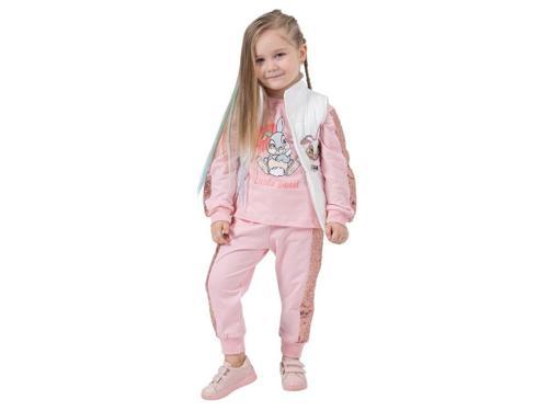 PAYETLİ TAVŞAN NAKIŞLI YELEKLİ İKİ İPLİK ÜÇLÜ ALT ÜST TAKIM - DNN50430-Pembe-3 Yaş Pembe