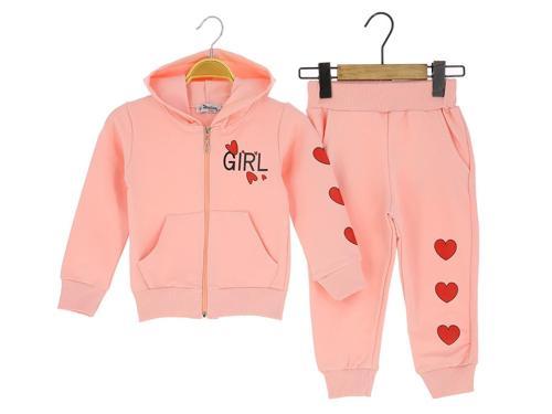 KAPÜŞONLU GIRL KALP BASKILI İKİ İPLİK EŞOFMAN TAKIM - Pembe - 5 - 6 Yaş - ATA30645.0-Pembe-5 - 6 Yaş Pembe