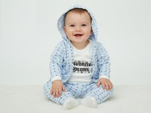 FAVORITE BASKILI KAPÜŞONLU HIRKA BODYLİ ALT ÜST TAKIM - ATABAY - MNS3038 - Mavi - 6 Ay - MNS3038-Mavi-6 Ay Mavi