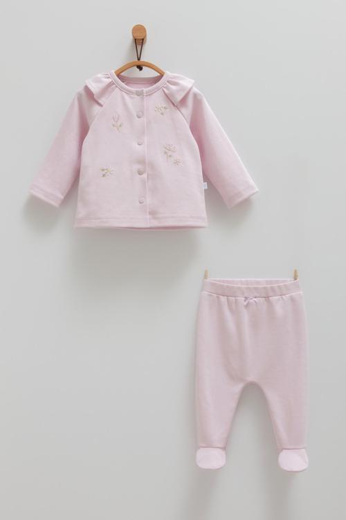 CUTE RABBIT ÇİÇEK NAKIŞLI ÇITÇITLI ALT ÜST TAKIM - CARAMELL  - TKK1479 - Lila - 9 - 12 Ay - TKK1479-Lila-9 - 12 Ay Lila