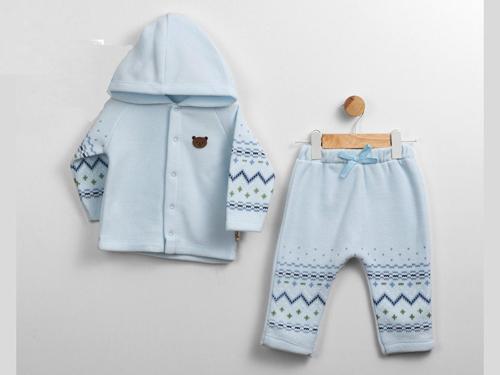 DESENLİ KAPÜŞONLU ÇITÇITLI WELSOFT İKİLİ ALT ÜST TAKIM - Mavi - 9 - 12 Ay - FLE248061-Mavi-9 - 12 Ay Mavi