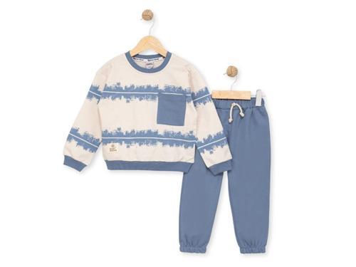 CEPLİ DESENLİ İKİ İPLİK ALT ÜST TAKIM - BBW25654-Mavi-5 Yaş Mavi
