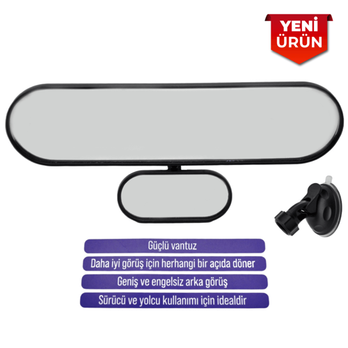 Vantuzlu Ayna, Çift Görüşlü İç İlave Ayna, 27x7 cm