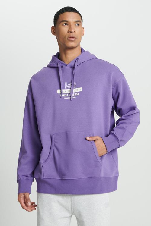 Pamuklu Loose Fit Sırt Baskılı Şardonlu Kapüşon Yaka Erkek Sweat L232274 499 MOR