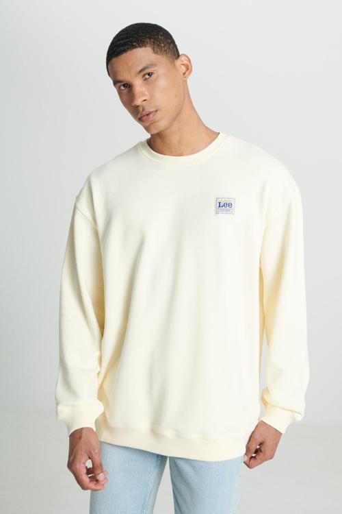 Pamuklu Relaxed Fit Şardonlu Kapüşon Yaka Erkek Sweat LM01R JNQ EKRU