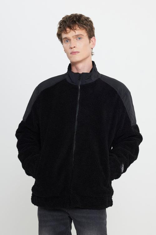 Relaxed Fit Polarlı Dik Yaka Cepli Erkek Ceket L242525 001 SİYAH