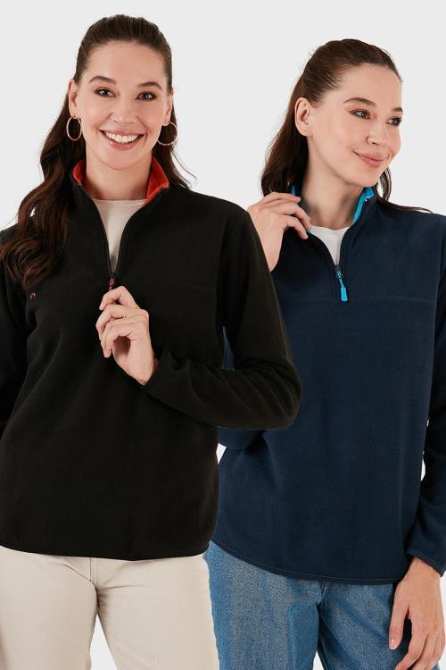 Slim Fit Yumuşak Dokulu Anti-Pilling Tüylenme Yapmayan 2'li Paket Bayan Polar 5907000S2 LACİVERT-SİYAH