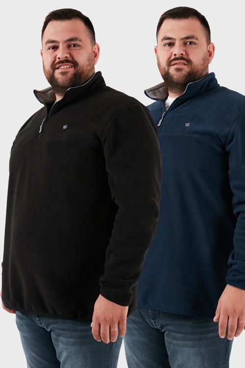 Regular Fit Anti-Pilling Büyük Beden Dik Yaka Kışlık Şardonlu 2'li Paket Erkek Polar 5906001BS2 LACİVERT-SİYAH