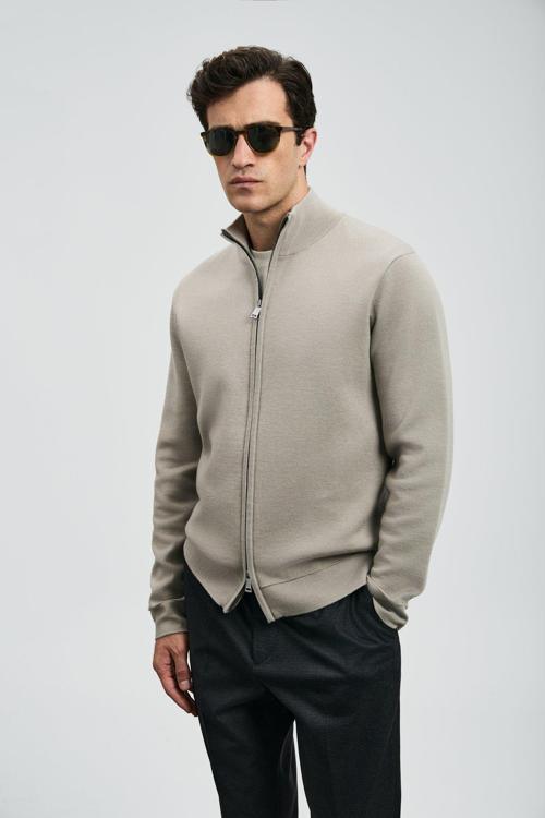 Yün Karışım Regular Fit Dik Yaka Erkek Hırka 112100072 BEJ