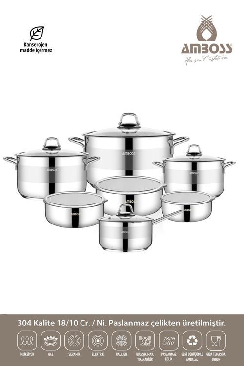 Bella 14 Parça Tüm Ocaklara Uyumlu Paslanmaz Çelik Tencere Sütlük Saklama Kabı Seti
