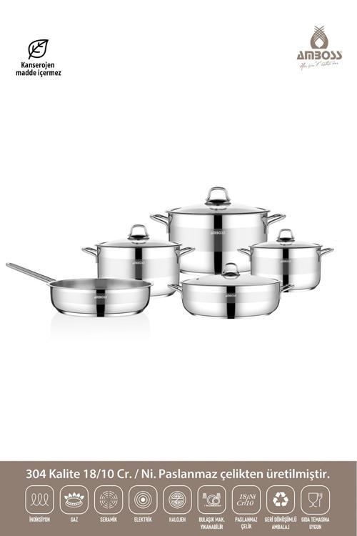 Silvana 9 Parça Tüm Ocaklara Uyumlu Paslanmaz Çelik Tencere Tava Seti