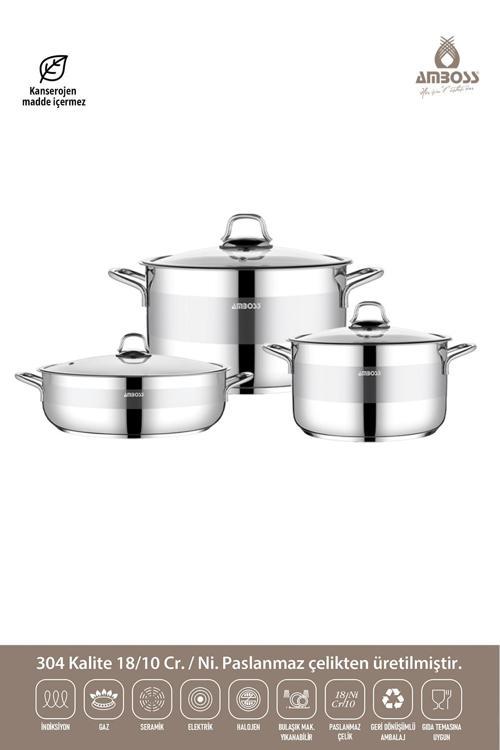 Valeria 6 Parça Tüm Ocaklara Uyumlu Paslanmaz Çelik Tencere Tava Seti 