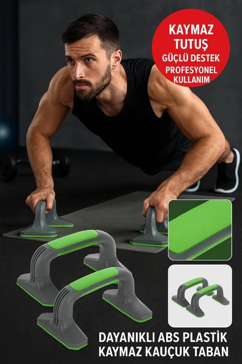 Kaymaz Tabanlı Push-Up Standı – Ev ve Salon Kullanımına Uygun Güçlü Destek Aparatı Yeşil
