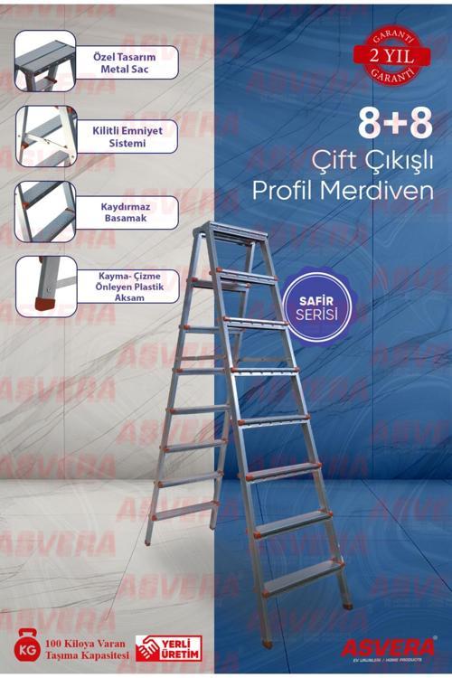 Safir Serisi - 8 8 Basamaklı Çift Çıkışlı Galvanizli Profil Merdiven (EV, BAHÇE, IŞYERİ IÇİN UYGUN)