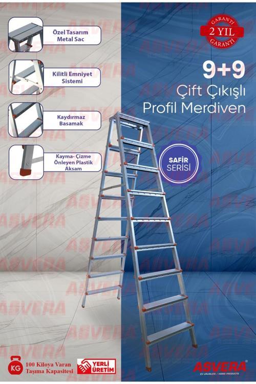 Safir Serisi - 9 9 Basamaklı Çift Çıkışlı Galvanizli Profil Merdiven (EV, BAHÇE, IŞYERİ IÇİN UYGUN)