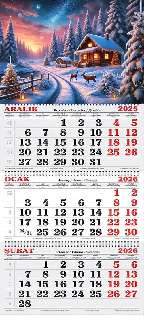 2026 Yılı Gemici Takvimi-Yılbaşı Işıkları, Kar ve Geyikler
