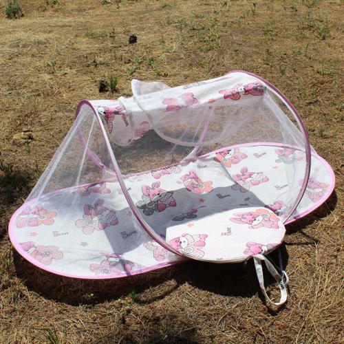 Katlanabilir Pembe Bebek Cibinlik Çantalı Tül Sineklik Haşere Koruyucu Bebek Gölgelik 120-60 cm