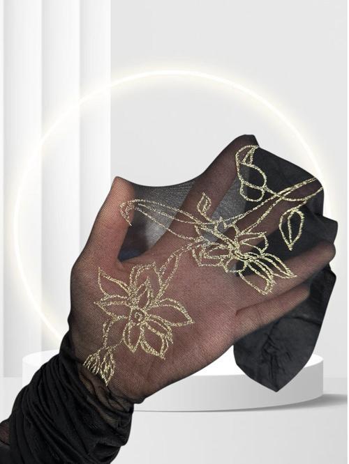 Grisi Vega İnce Siyah Yanları Gold Çiçek Simli Ağsız İnce Külotlu Çorap (Made in Italy)