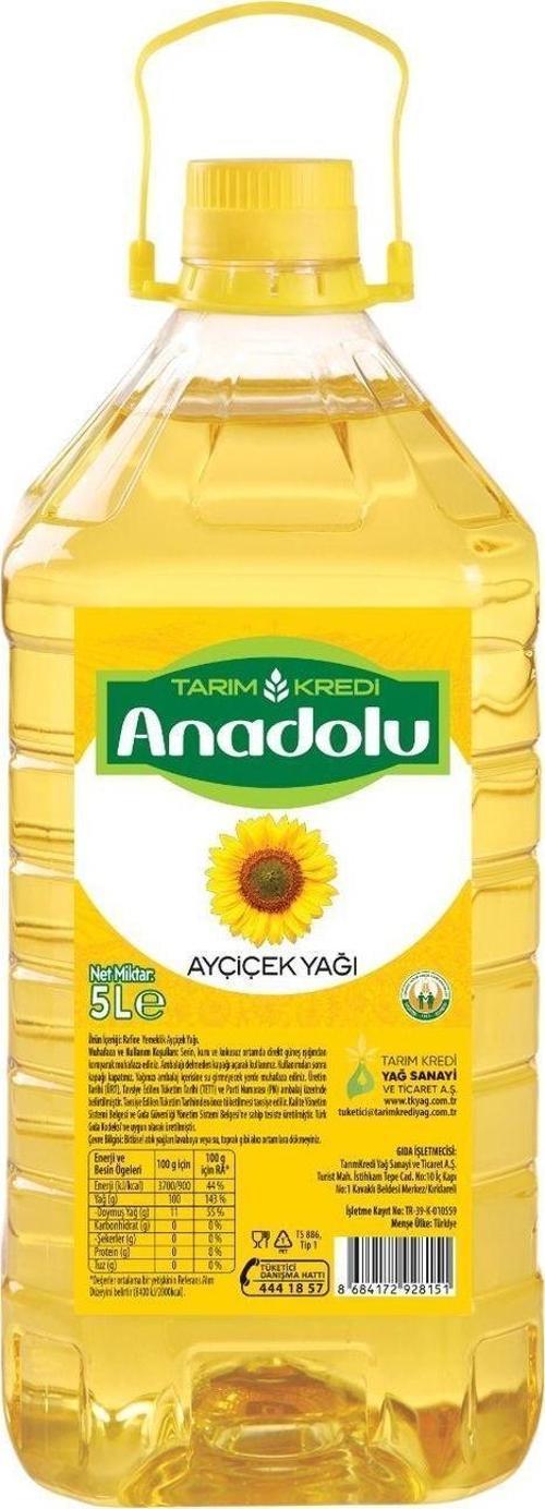 Anadolu Ayçiçek Yağı 5 Lt Dar Ağızlı