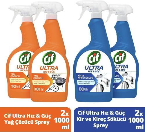 Ultra Hız & Güç Yağ Çözücü Sprey 1000 ml Leke ve Kir Çıkarıcı x2 + Kireç Sökücü Sprey 1000 ml x2