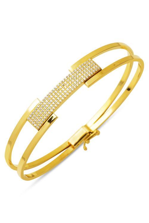 Taşlı Kaburga Altın Kelepçe Bilezik