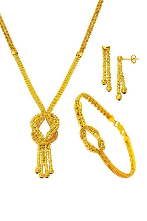 İtalyan Örgü Zincirli Altın Takı Seti