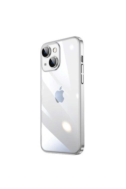 İphone 14 Plus Uyumlu Sert Pc Renkli Çerçeveli Riksos Kılıf-Gümüş