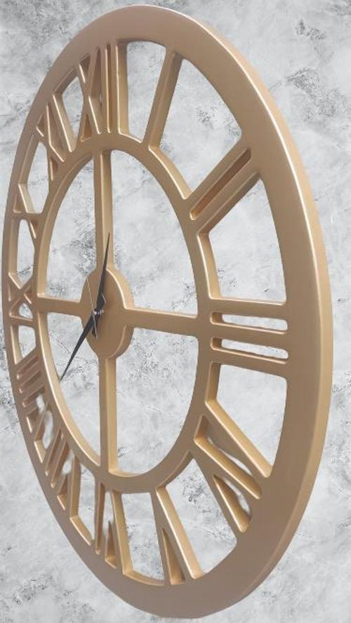 Dekoratif Duvar Saat Ahşap MDF CNC Kesim Parlak Gold Renk El Yapım