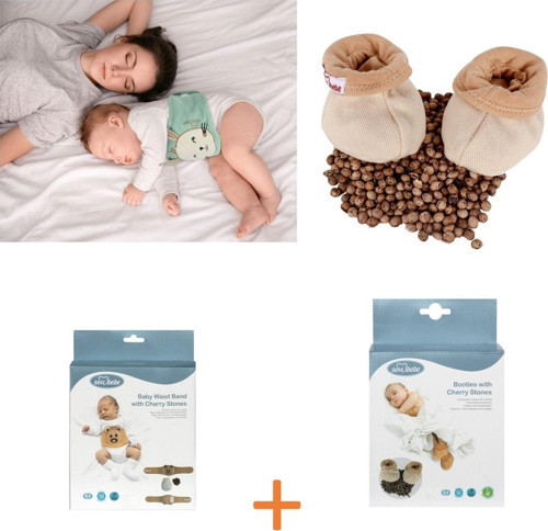 Mommyslab Sevi Gaz Giderici Kiraz Çekirdekli Patik+gaz Giderici Kiraz Çekirdekli Bebek Bel Bandı Set