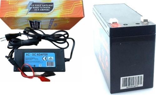 12 Volt 7 Amper Kuru Tip Akü 12v 7ah 12 Volt 7 Amper Akü + 3,5 Amper Akü Şarj Cihazı Adaptör Set