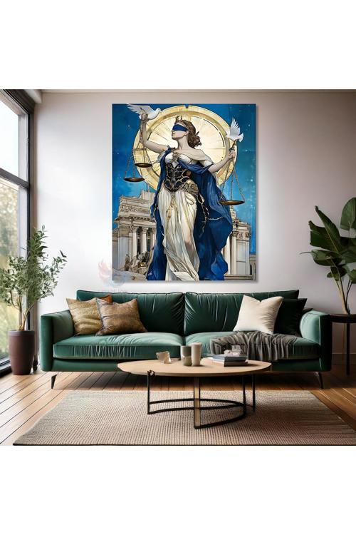 Kanvas Hukuk Tablosu Adalet ve Beyaz Güvercin Büro Tablo Kanvas Duvar Dekoru