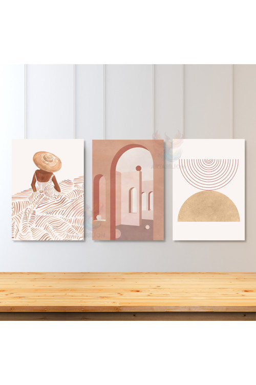 3'lü Set Kanvas Tablo Minimalist Oturma Odası Tablosu Sade Şık Yeni Ev Hediyesi Bohemian Tablo