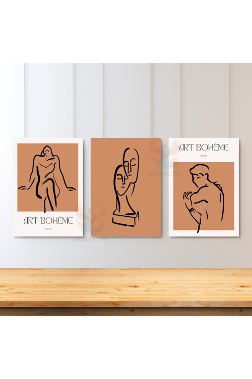 3'lü Set Kanvas Tablo Minimalist Tasarım Salon Tablosu Kadın Erkek Tablosu Bohemian Kanvas Tablo