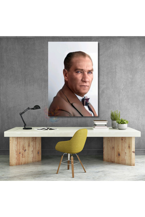 Mavi Gözlü Atatürk Kanvas Tablo Ev Ofis Duvar Dekoru Dikey Tablo