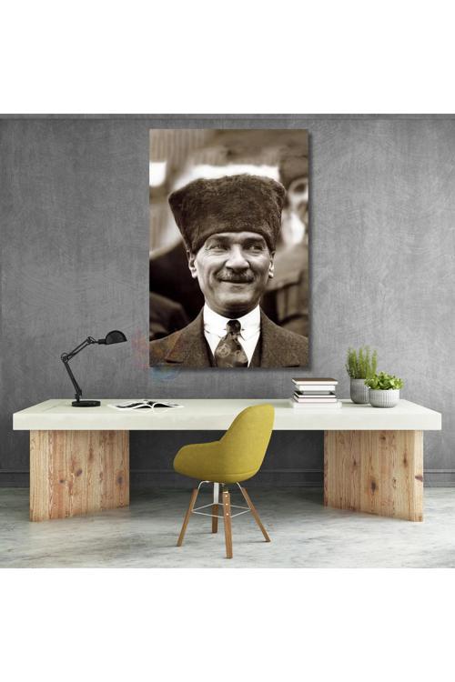 Siyah Beyaz Atatürk Görseli Dikey Duvar Tablosu Atatürk Portresi Ev Ofis Dekorasyonu