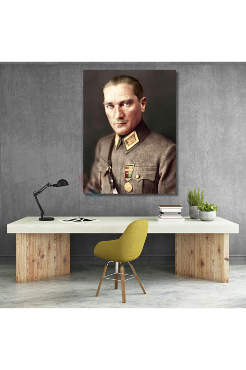 Uniformalı Atatürk Portresi Mustafa Kemal Atatürk Kanvas Tablo Modeli Ev Ofis Dekoru