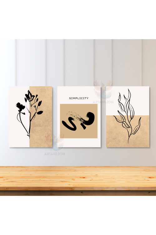 3'lü Set Kanvas Tablo Minimalist Tasarım Oturma Odası Tablosu Soyut Fırça Darbeleri Kanvas Tablo