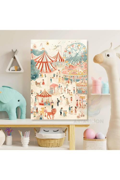 Kanvas Lunapark Desenli Baskı Tablo Yeni Ev Hediyesi Duvar Dekoru