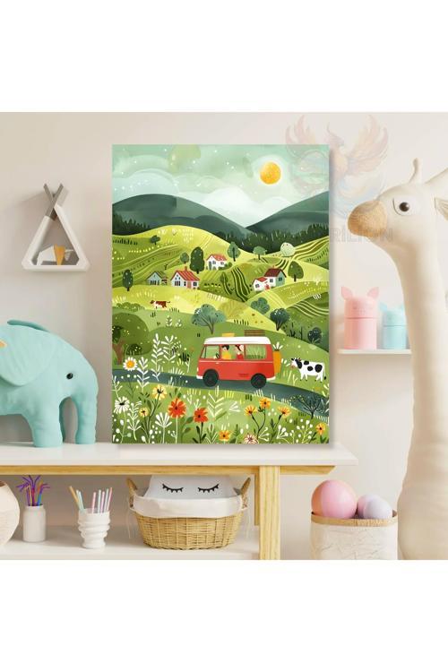 Kanvas Sevimli Köy Desenli Baskı Tablo Oyun Odası Tablosu Duvar Dekoru
