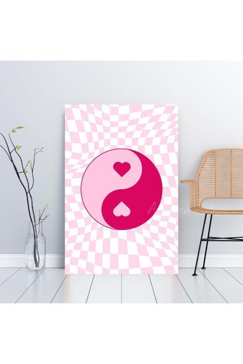 Kanvas Dijital HD Baskı Kanvas Tablo Pembe Kalpli Yin Yang Duvar Tablosu
