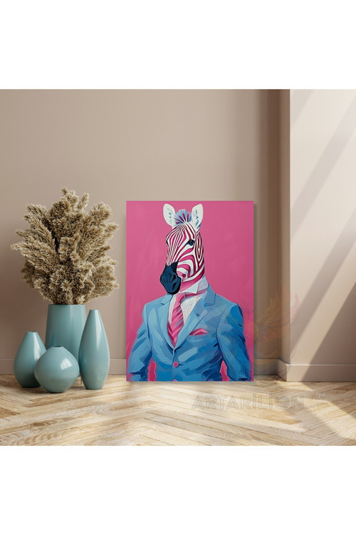Takım Elbesili Zebra Kanvas Tablo Modern Duvar Tablosu Ev Dekoru