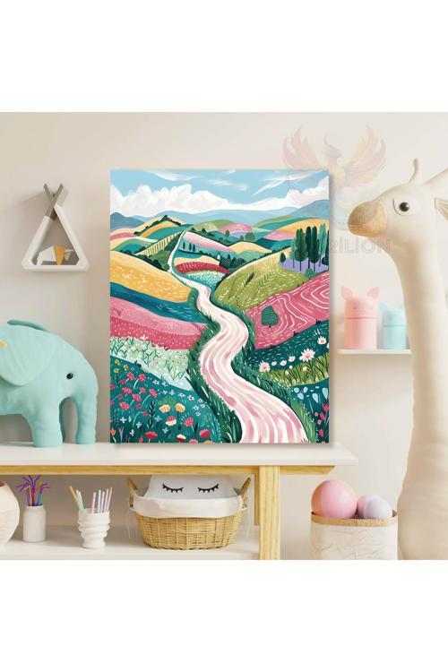 Kanvas Renkli Doğa ve Yol Desenli Baskı Tablo Oyun Odası Tablosu